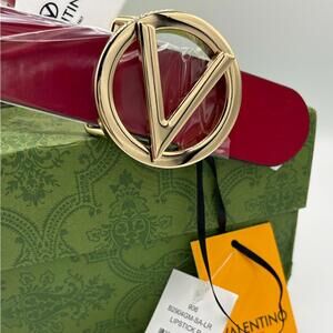 Mario Valentino Lipstick Red Belt Gold V Buckle Medium NEW